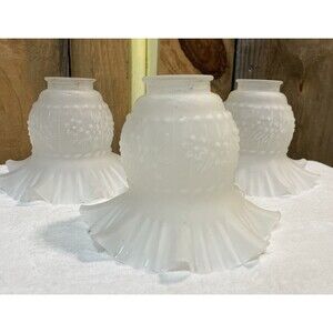 3 Hand Blown Vintage Frosty Ruffle Glass Ceiling Fan Replacement Light Shades